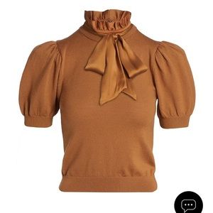 $375 Alice + Olivia Women's Camel Silk Blend Puff-Sleeve High-neck Sz XS nwd.